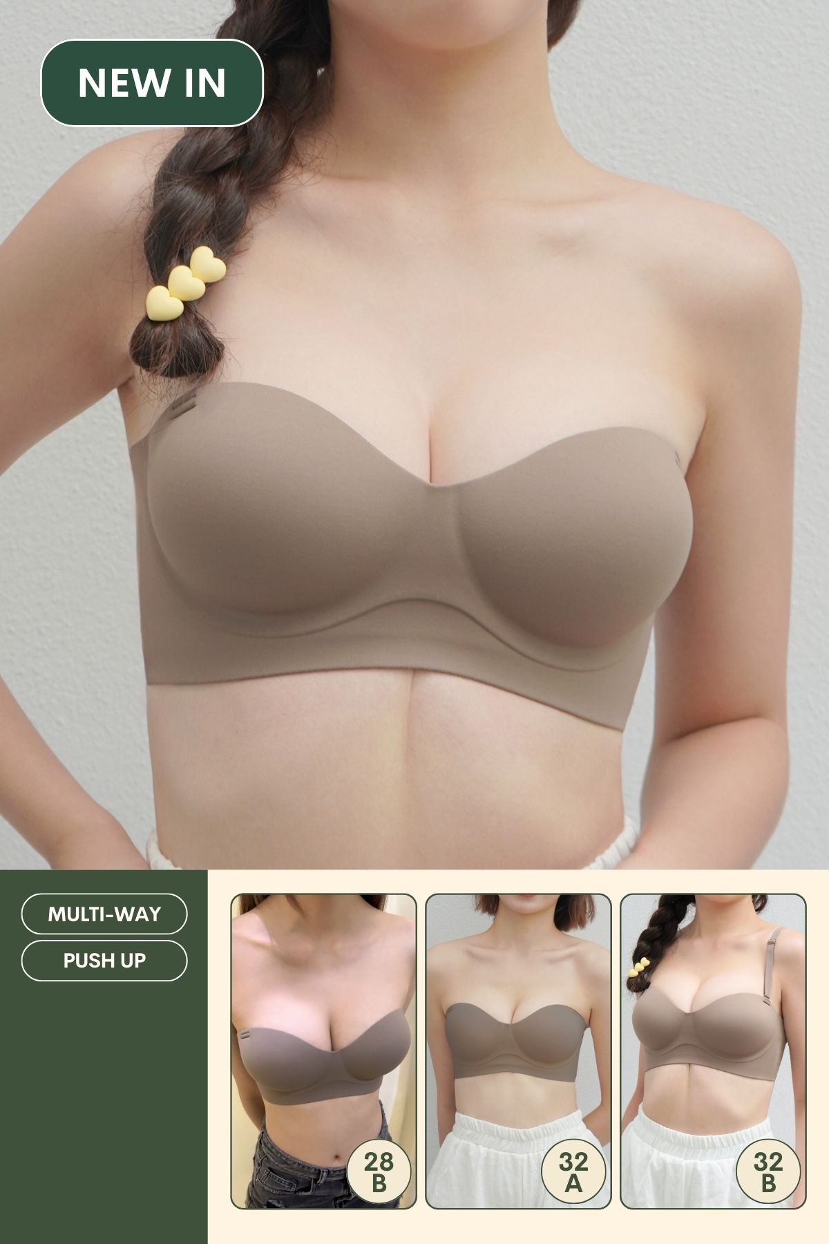 Daily Softie Boost Multi - Way Push Up Bra In Hipster Brown - Size 32AB - 38AB - Bra - Strapless (Multi - Way) & Push Up - Adelais Official