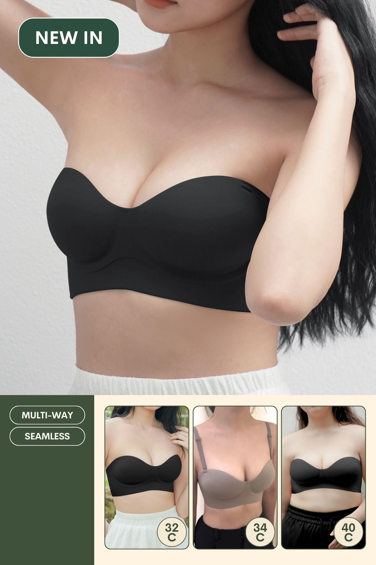 Daily Softie Plus Multi - Way Push Up Bra In Black - Size 34CD - 40CD - Bra - Strapless (Multi - Way) & Push Up - Adelais Official