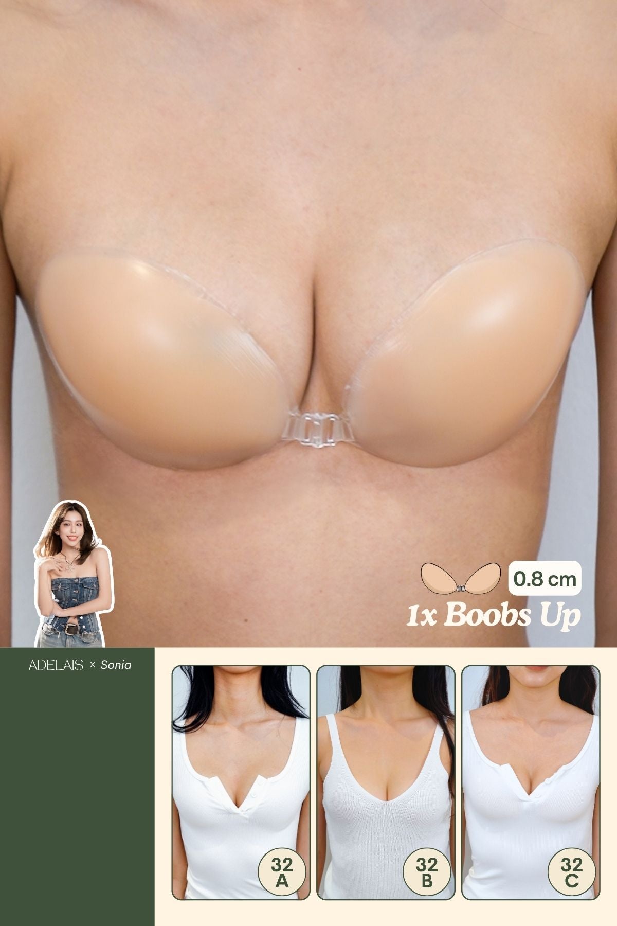 [SONIA] 1X Boobs Up in Skin (0.8 cm) - Free Cleanser Included - Adhesive Bras (Nubra & Nipple Cover) - Adelais Official