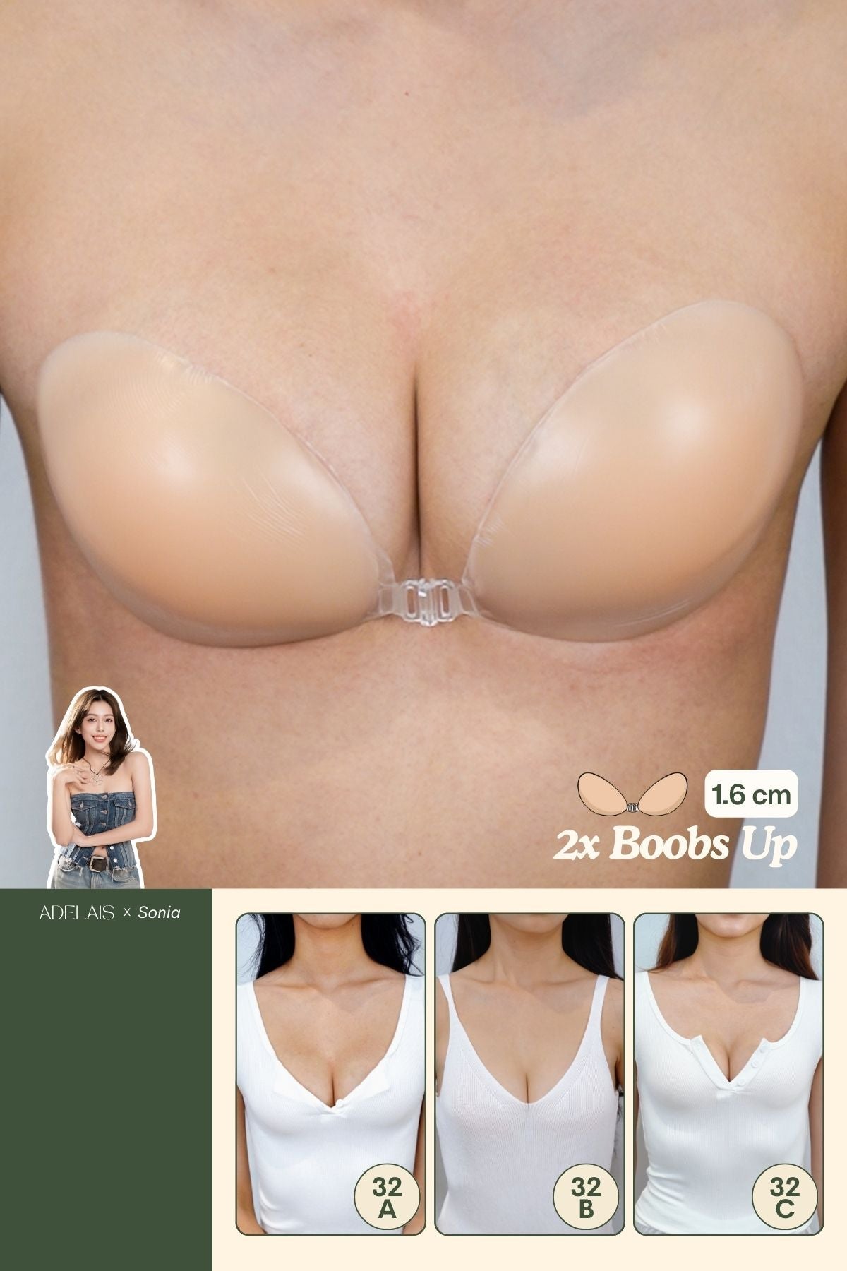 [SONIA] 2X Boobs Up in Skin (1.6 cm) - Free Cleanser Included - Adhesive Bras (Nubra & Nipple Cover) - Adelais Official