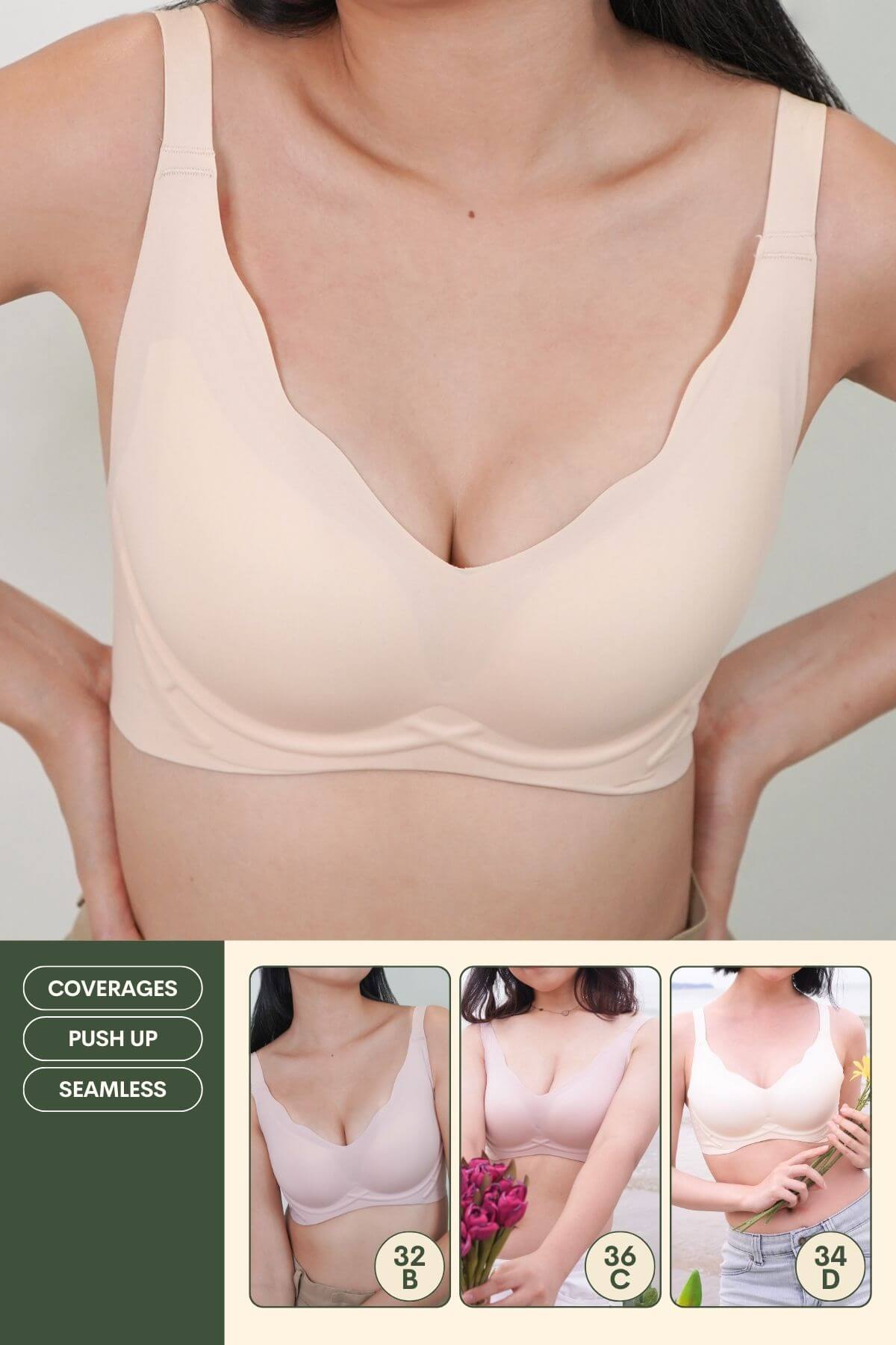 [Star Product] Wavy Support Antigravity Seamless Bra In Blanched Almond - Adelais Official - Bra - Coverage & Push Up & Seamless