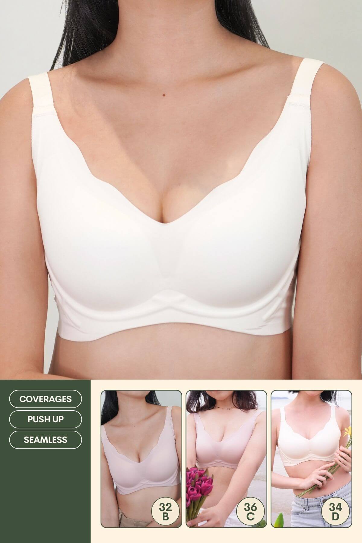 [Star Product] Wavy Support Antigravity Seamless Bra In Milky White - Adelais Official - Bra - Coverage & Push Up & Seamless