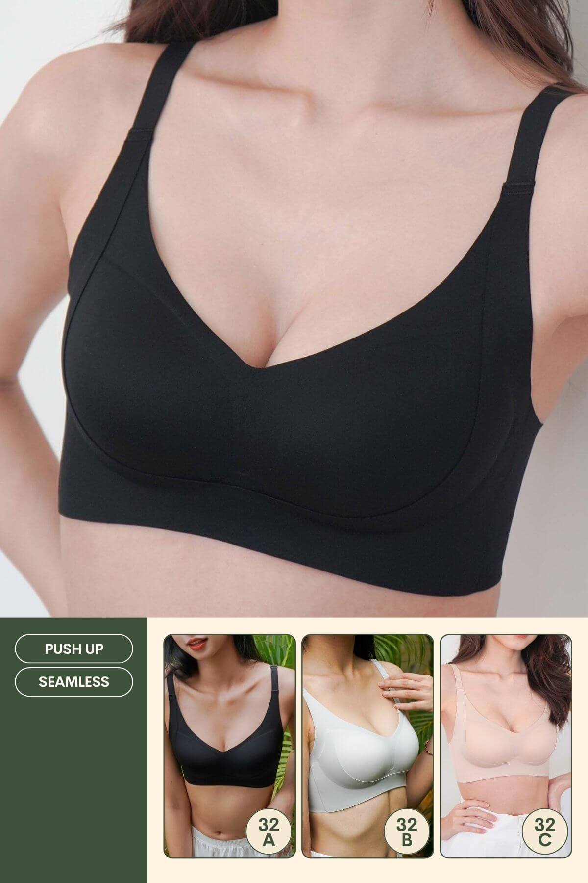 [Top Pick] Routine Curvy Seamless Push Up Bra In Black - Adelais Official - Bra - Coverage & Push Up & Seamless