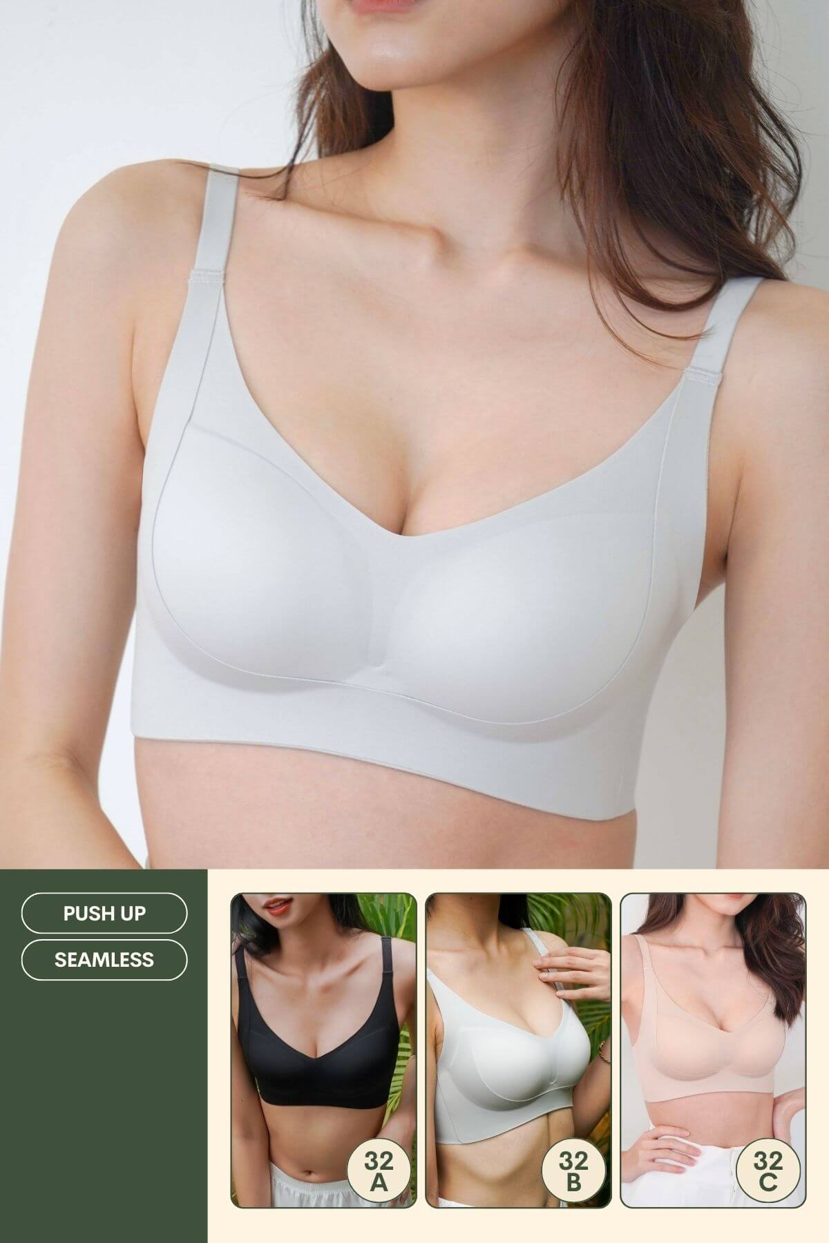 [Top Pick] Routine Curvy Seamless Push Up Bra In LightGrey - Adelais Official - Bra - Coverage & Push Up & Seamless