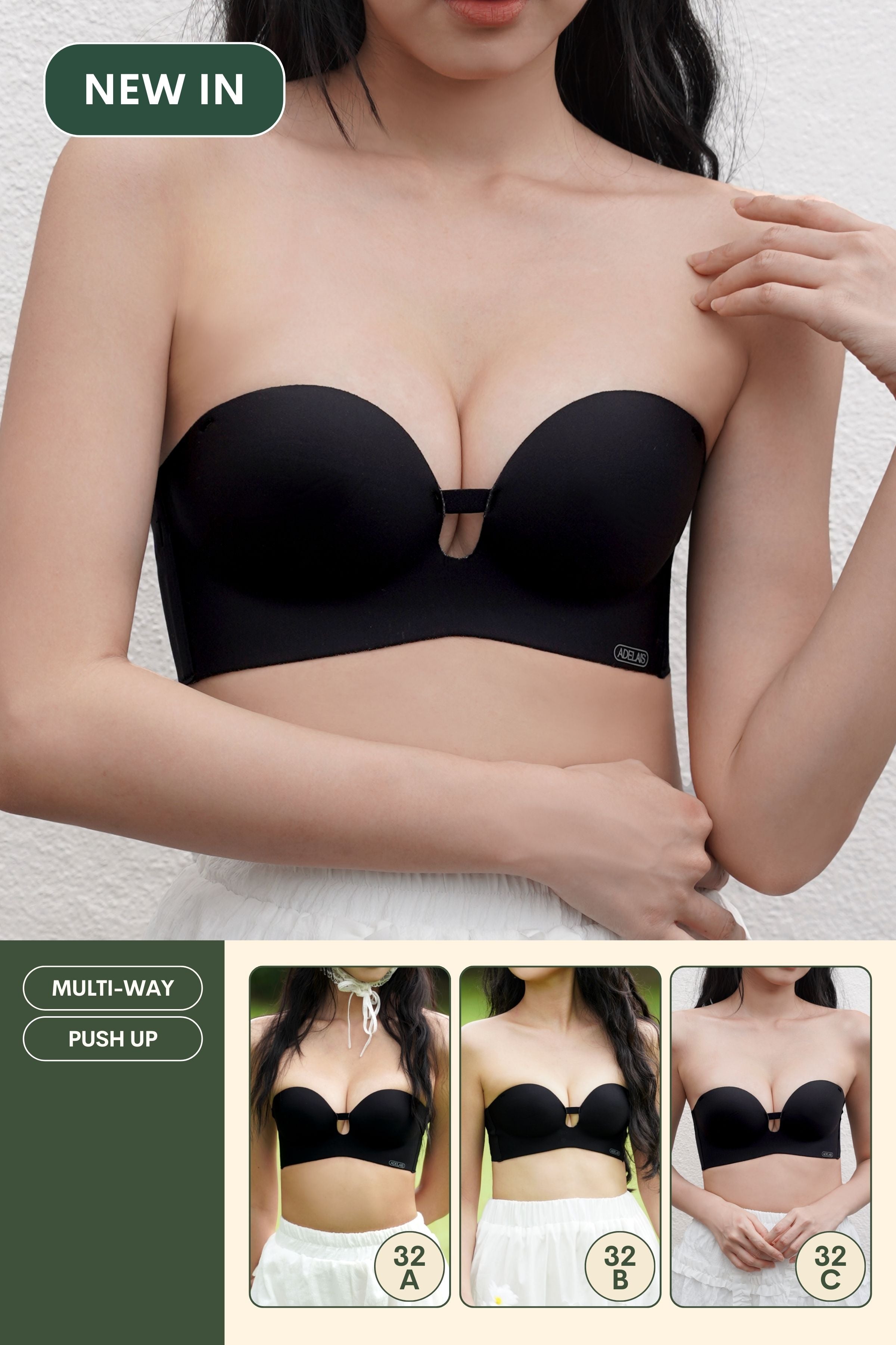 Ultra Softie 2.0 Push Up & Seamless Multi - way Bra In Black - Bra - Strapless (Multi - Way) & Push Up - Adelais Official